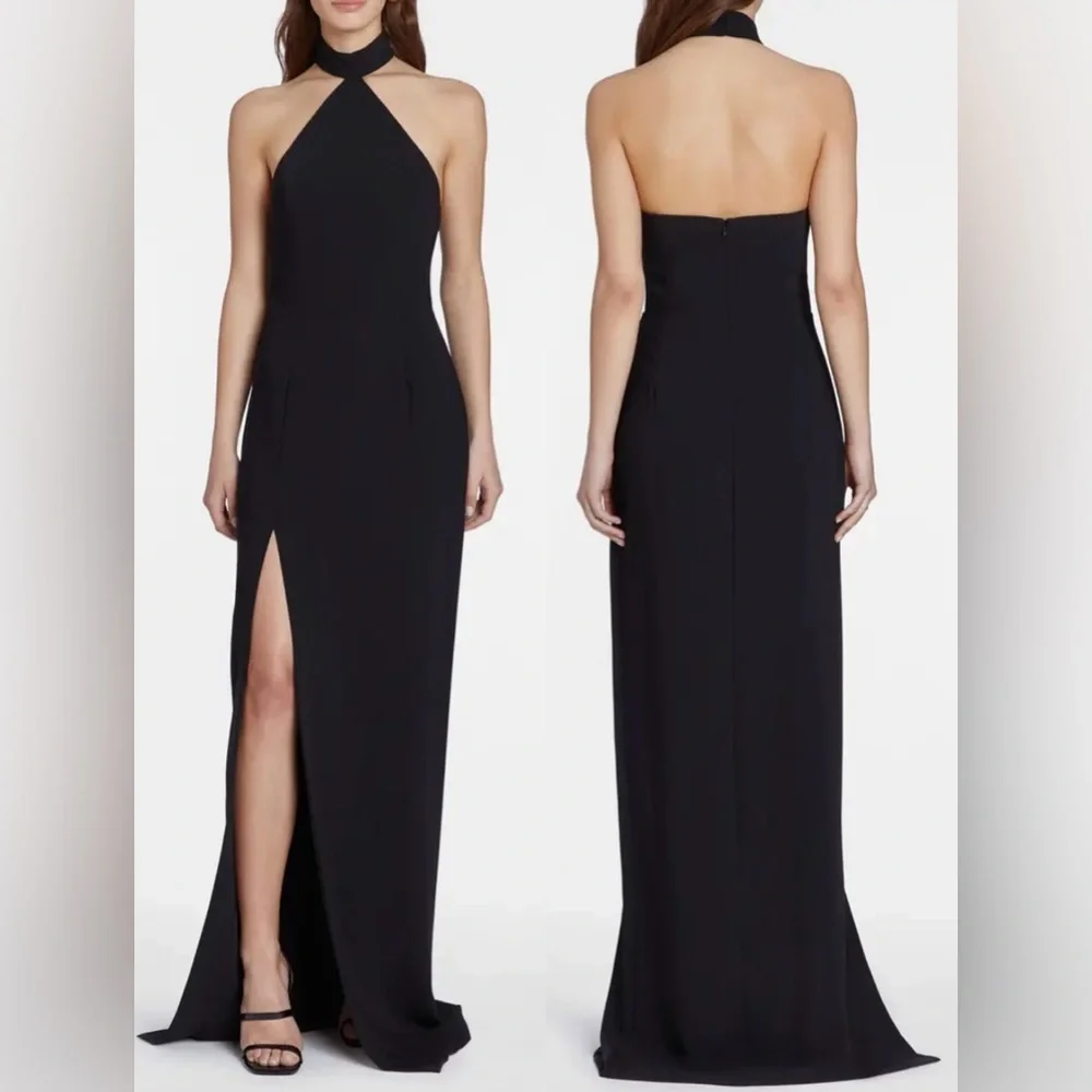 NEW Amanda Uprichard Queen Halter Maxi Gown in Black Revolve Sz S